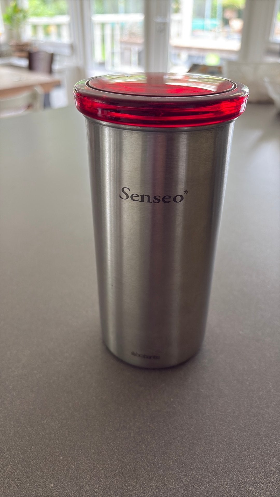 Senseo Koffiepadhouder RVS met rood deksel, Koffiepads en cups, Overige modellen, 10 kopjes of meer, Ophalen of Verzenden