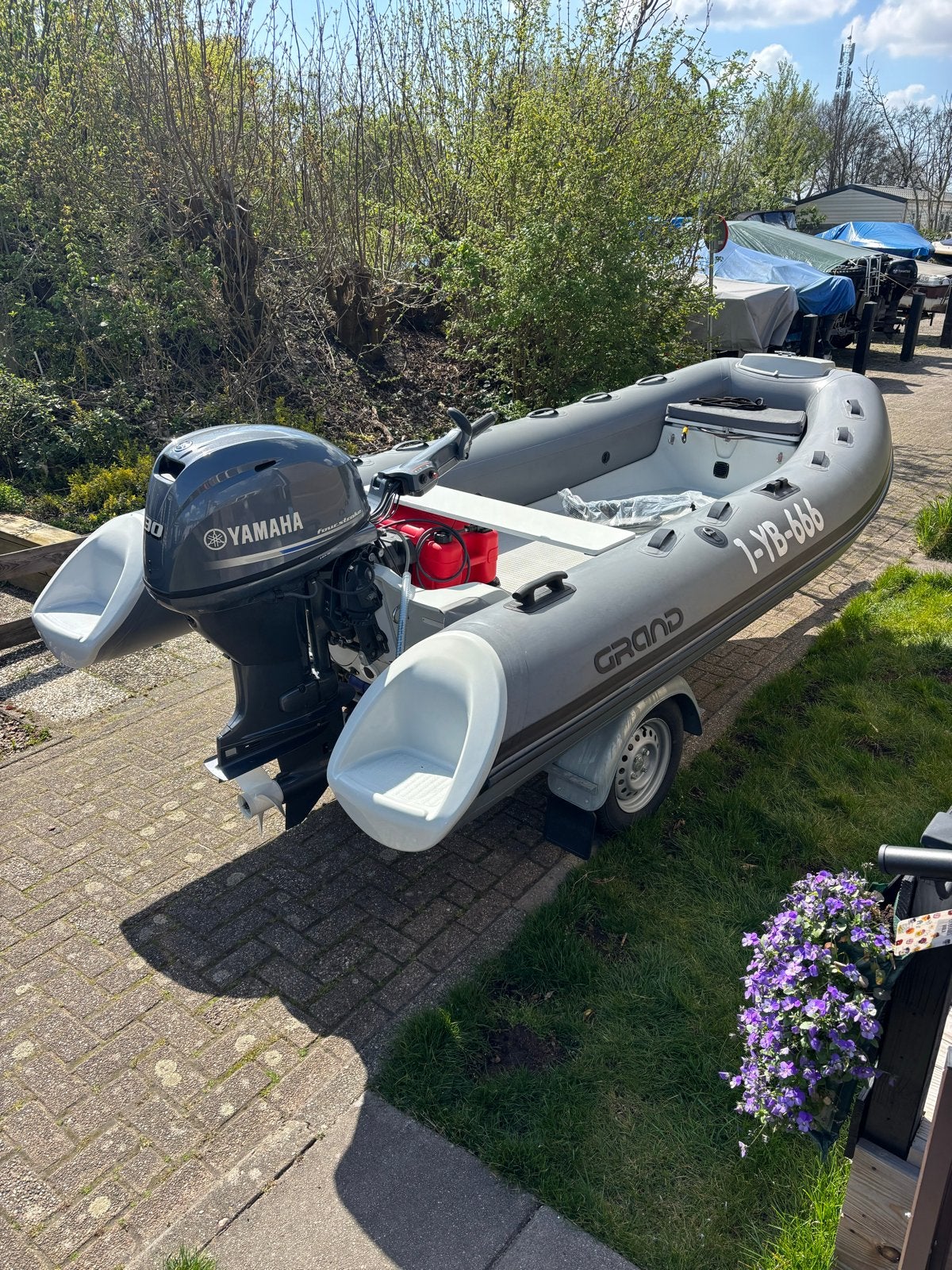 Grand Rib 420 cm zgan Yamaha 30HP EFI ( 1 e eigenaar ), Watersport en Boten, Rubberboten, 4 m, Ophalen of Verzenden, Zo goed als nieuw