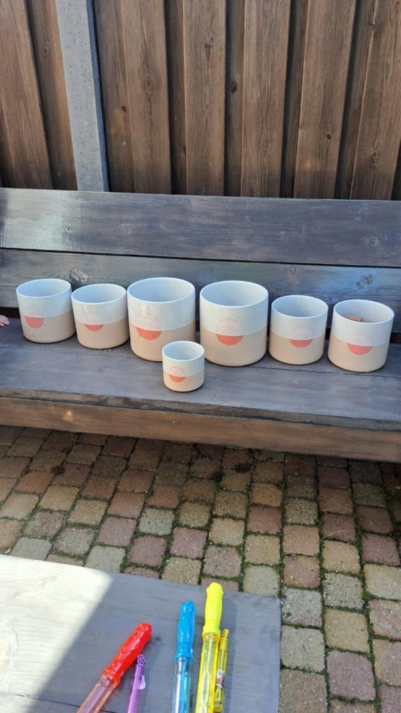 Mooie gave bloempotten!, Tuin en Terras, Bloempotten, Ophalen, Rond, Binnen, Aardewerk
