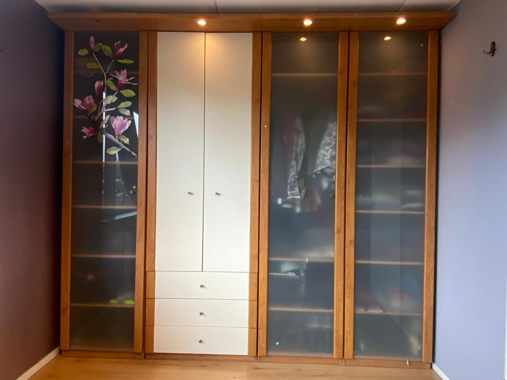 Ikea Pax Kledingkasten - Houtfineer, Crème Wit, Melkglas, Ophalen, Gebruikt, 200 cm of meer, Overige houtsoorten