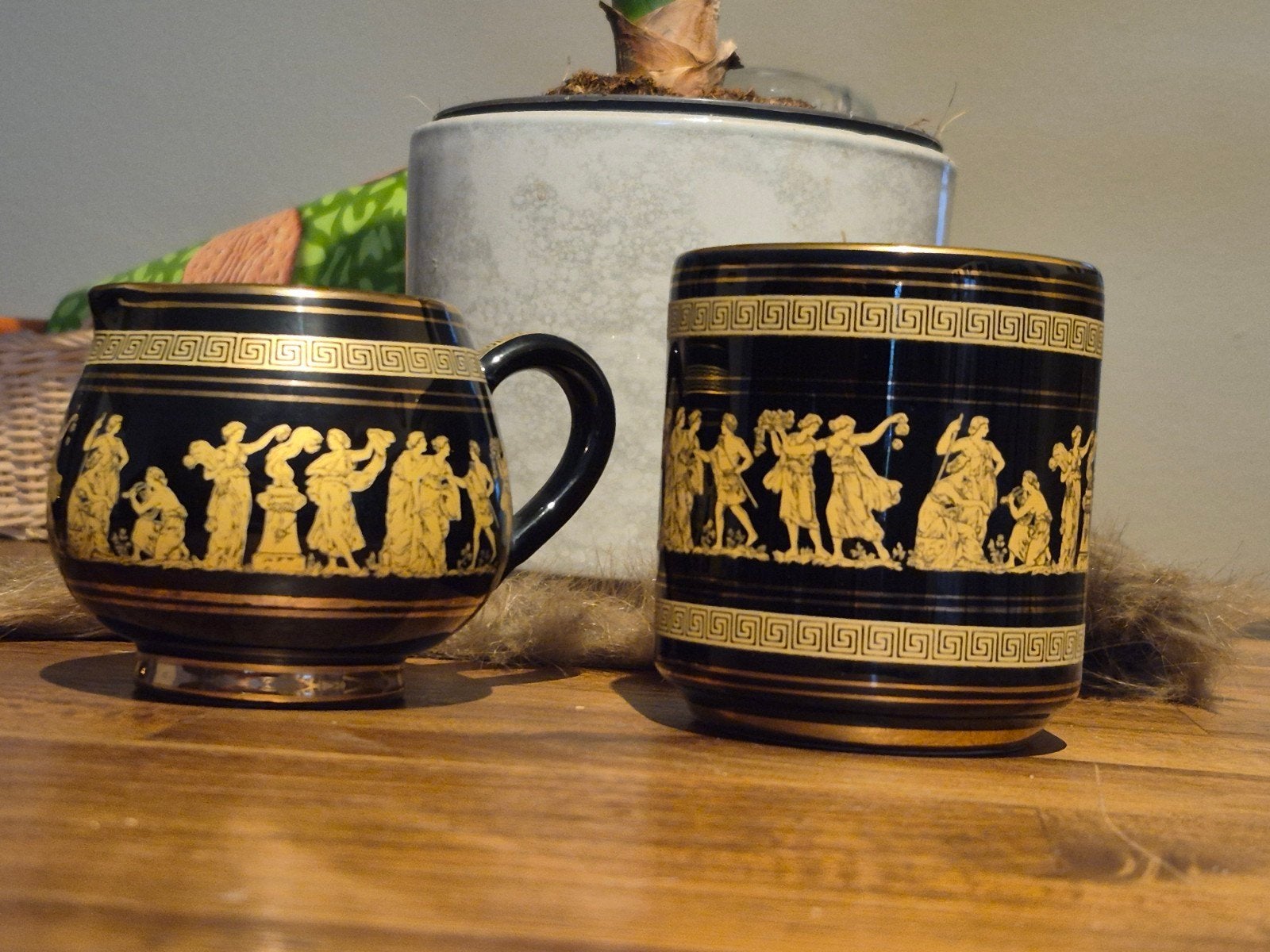 Vintage Griekse Neofitou Keramiek Set - Zwart & Goud, Ophalen