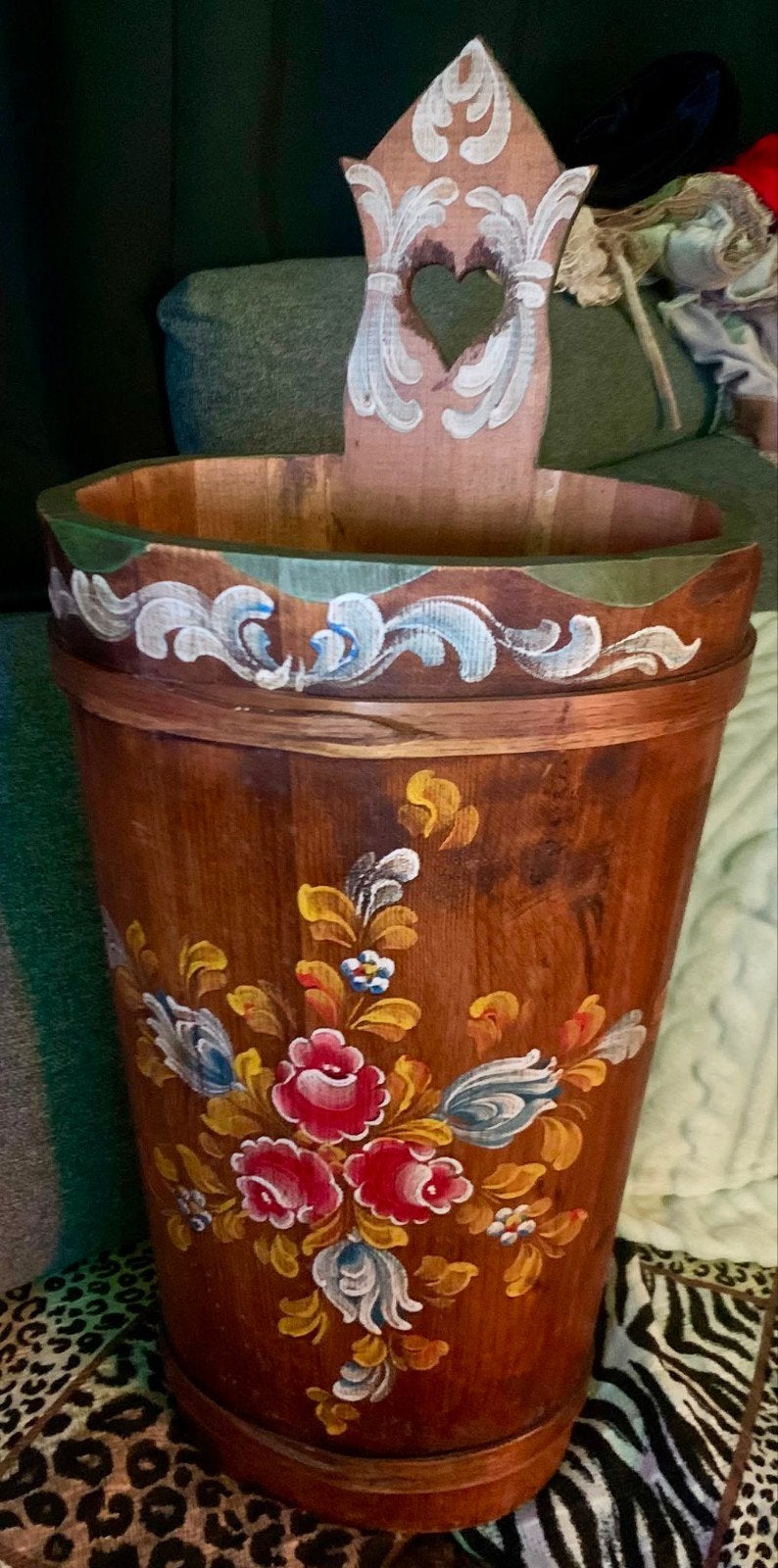 Decoratieve houten paraplubak met bloemenmotief, Ophalen of Verzenden