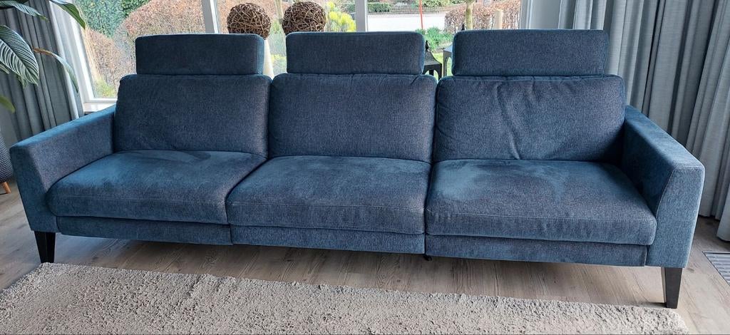 Baenks bank blauwe stof, 2 zitplaatsen met relaxfunctie, Huis en Inrichting, Ophalen, 250 tot 300 cm, 75 tot 100 cm, Zo goed als nieuw