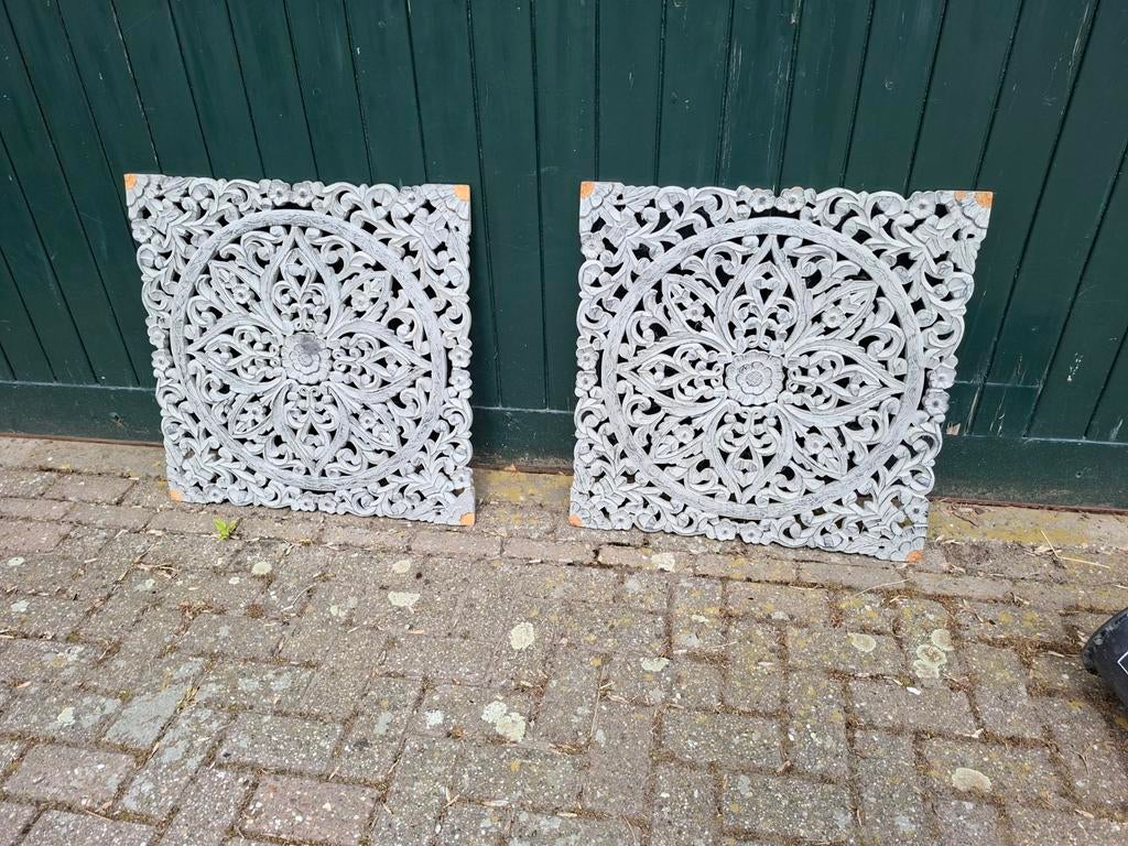 2 wandpanelen 75x75 met blanke hoekjes, Gebruikt, Hout, Decoratieobject, Ophalen of Verzenden