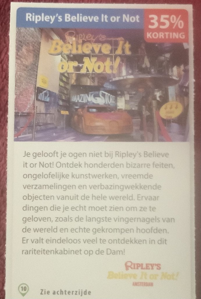 Ripley’s Believe It or Not Amsterdam Voordeelbon, Tickets en Kaartjes, Musea, Drie personen of meer, Museumbon