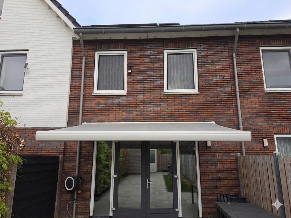 Zonnescherm knikarmscherm 4 meter breed 2.5 uitval, 150 tot 300 cm, Ophalen, Gebruikt, Knikarmscherm