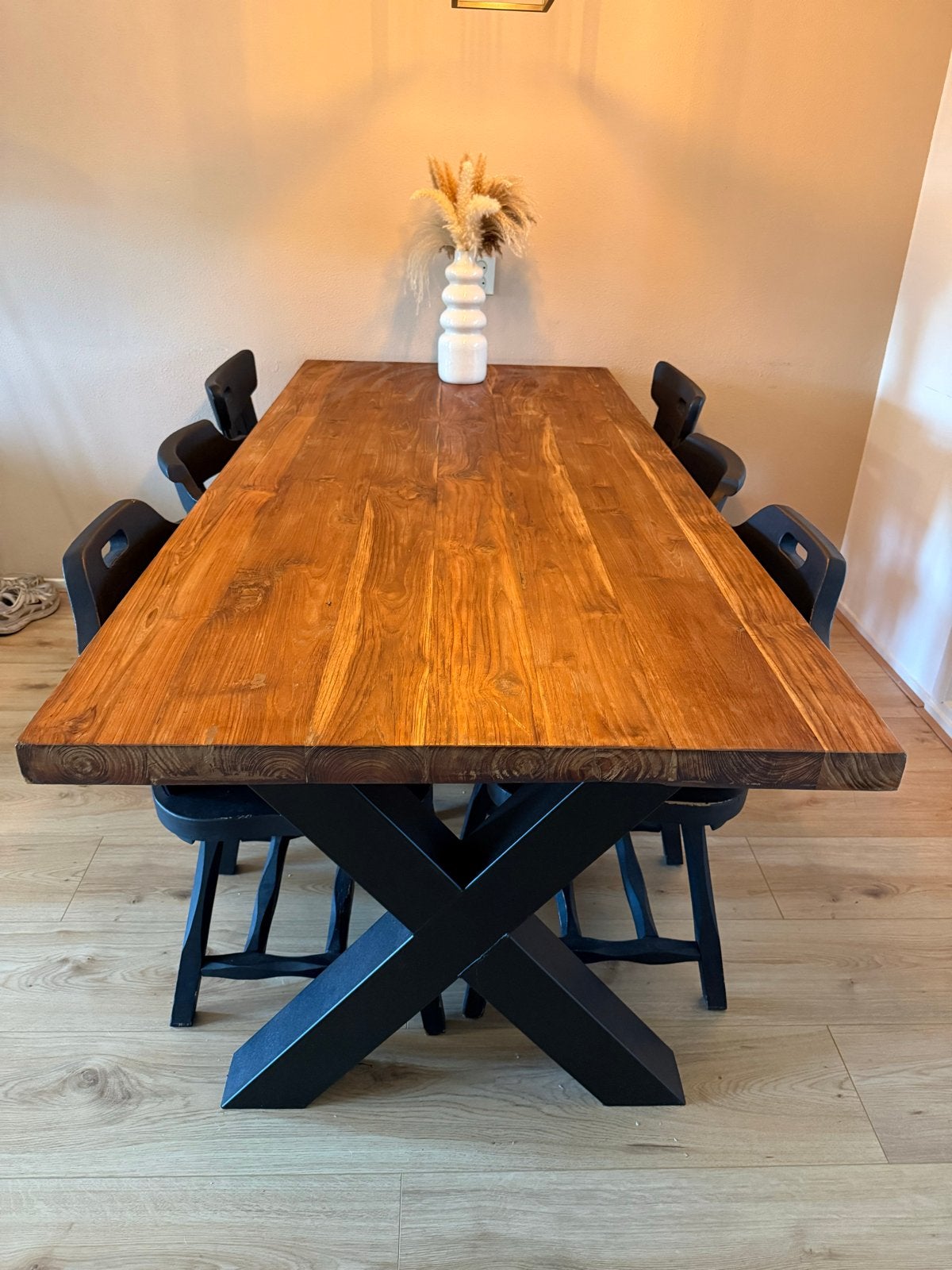 Originele Kloostertafel van Indonesisch Teakhout (200x90), Huis en Inrichting, Tafels | Eettafels, Ophalen, Gebruikt, Teakhout