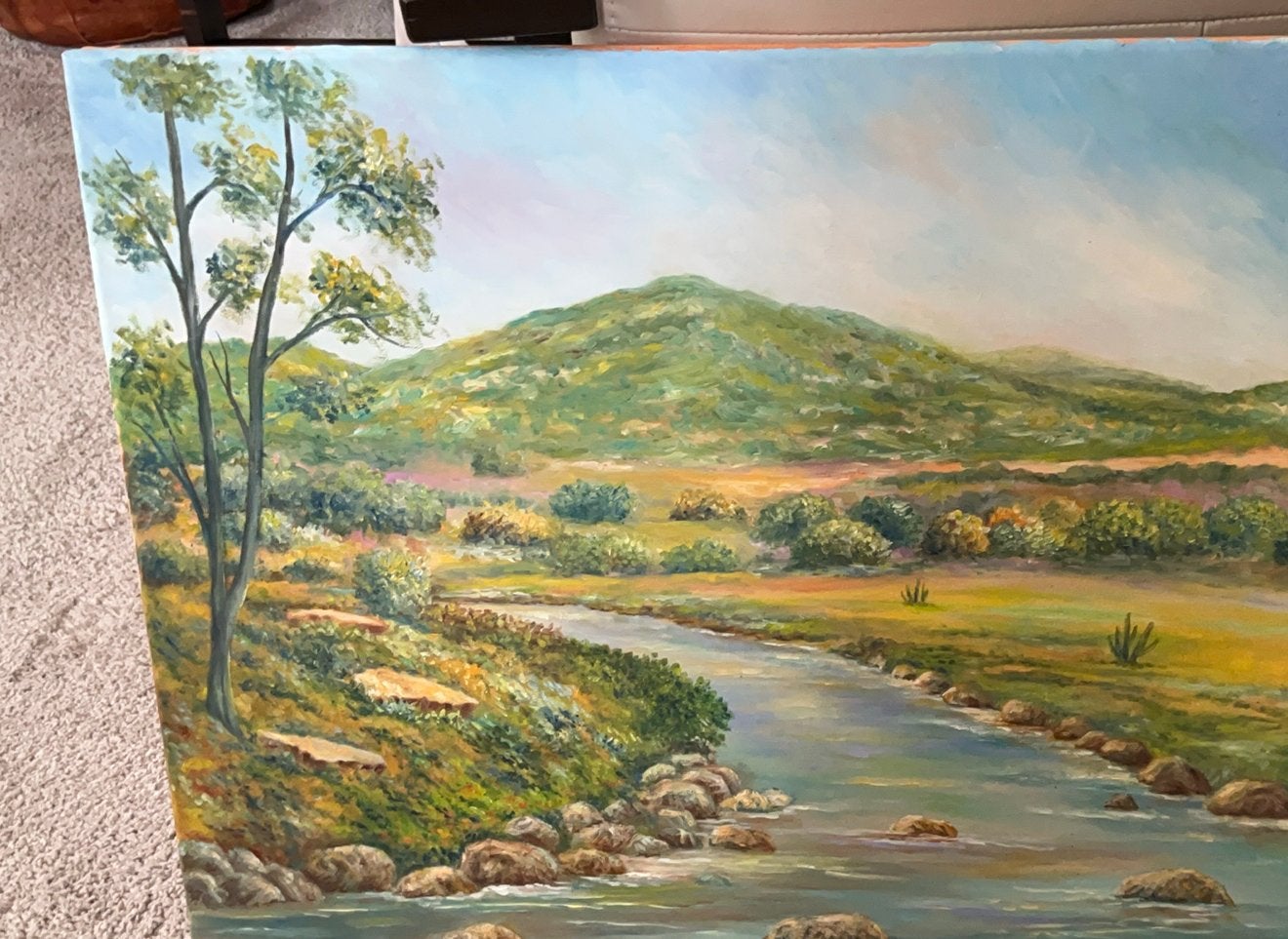 Landschap schilderij olieverf op doek 50 x 60 cm, Ophalen of Verzenden