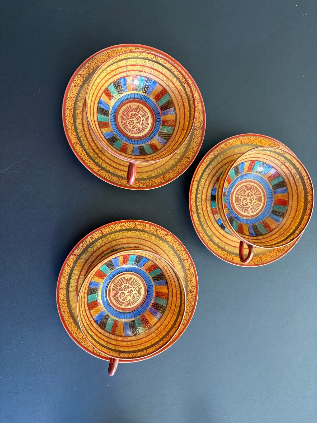 Set van 3 Japanse Satsuma theekopjes met schotels, Ophalen of Verzenden