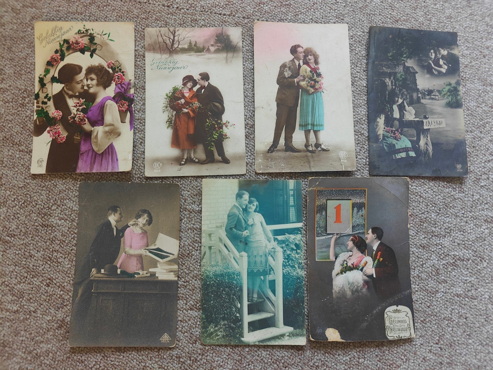 Set van 7 oude ansichtkaarten met liefdesthema, Ophalen of Verzenden, 1920 tot 1940