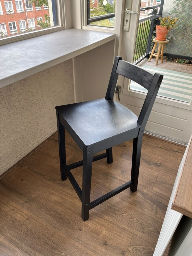 IKEA NORDVIKEN barkruk met rugleuning, zwart, 62 cm, Huis en Inrichting, Met voetsteun, 60 tot 90 cm, Ophalen of Verzenden, Zo goed als nieuw