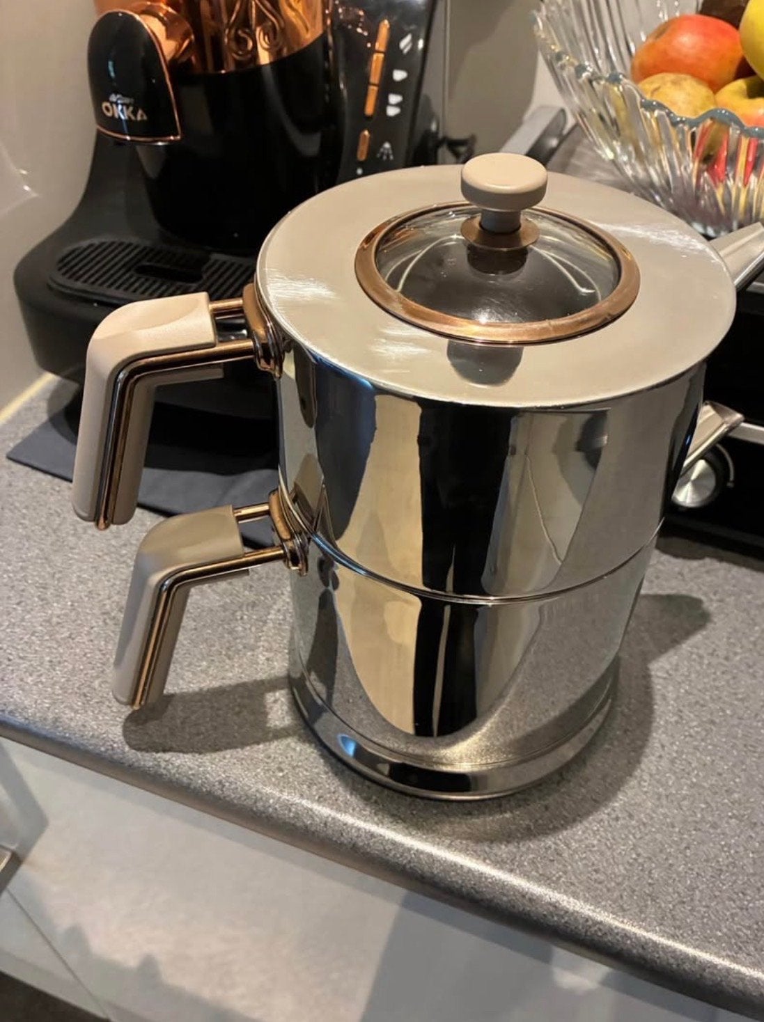Schaefer Theepot/Fluitketel - Zo goed als nieuw, Huis en Inrichting, Theepot/fluitketel, Zilver, Ophalen of Verzenden, Zo goed als nieuw
