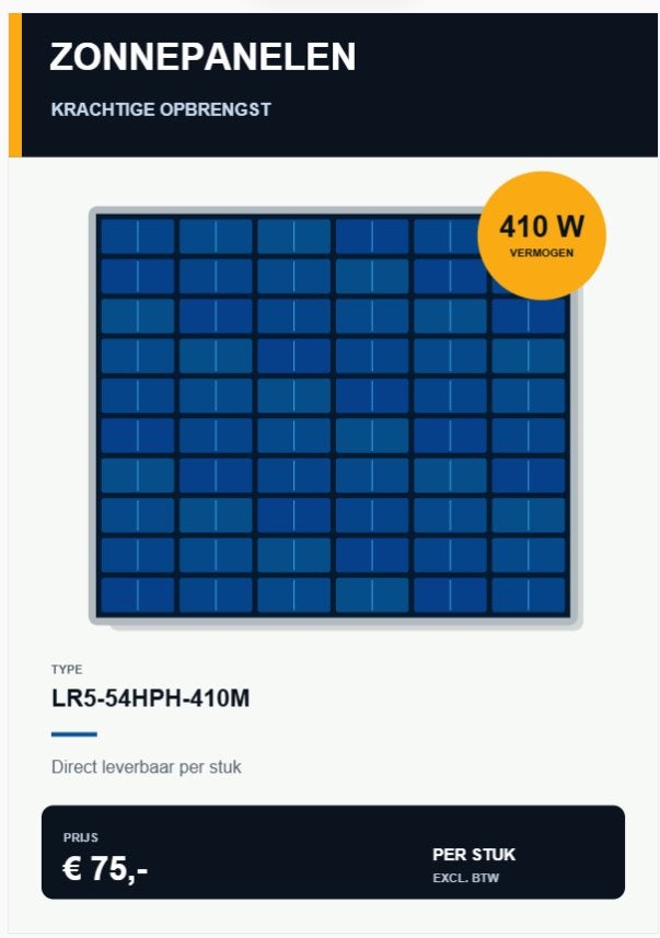 nieuwe zonnepanelen 3 types 69 stuks 410 415 425watt, Ophalen, Longi, 200 wattpiek of meer, .