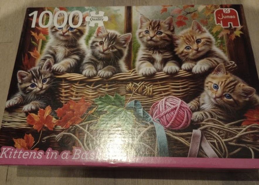 Puzzel 1000 stukjes jumbo poezen in een mand, Ophalen of Verzenden, 500 t/m 1500 stukjes, Zo goed als nieuw