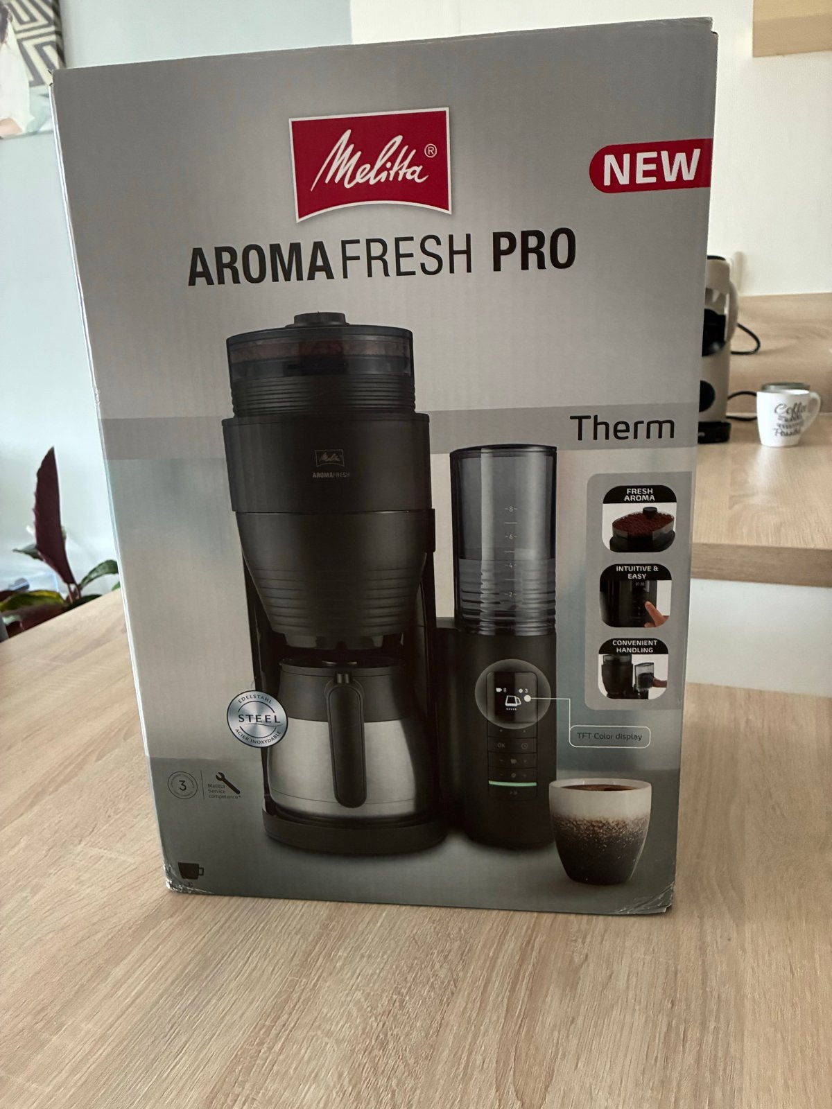 Melitta AromaFresh PRO Therm koffiezetapparaat met molen, Ophalen, Afneembaar waterreservoir, 10 kopjes of meer, Koffiemachine