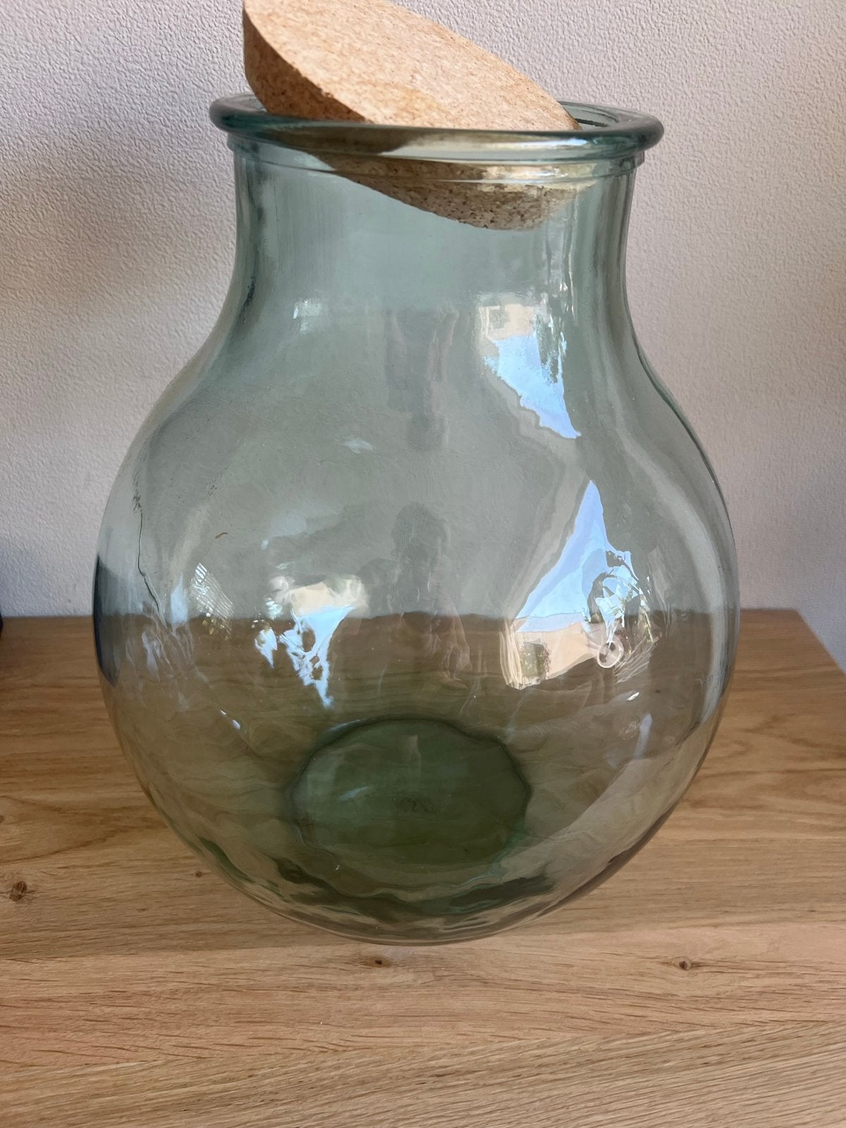 Grote glazen vaas met kurken stop (38 cm hoog), Ophalen, Transparant, Geschikt voor droogbloemen, Glas