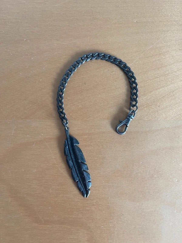 Donkerzilveren broekketting met veer – wallet chain, Ophalen of Verzenden, Zo goed als nieuw, Zilver, Overige materialen