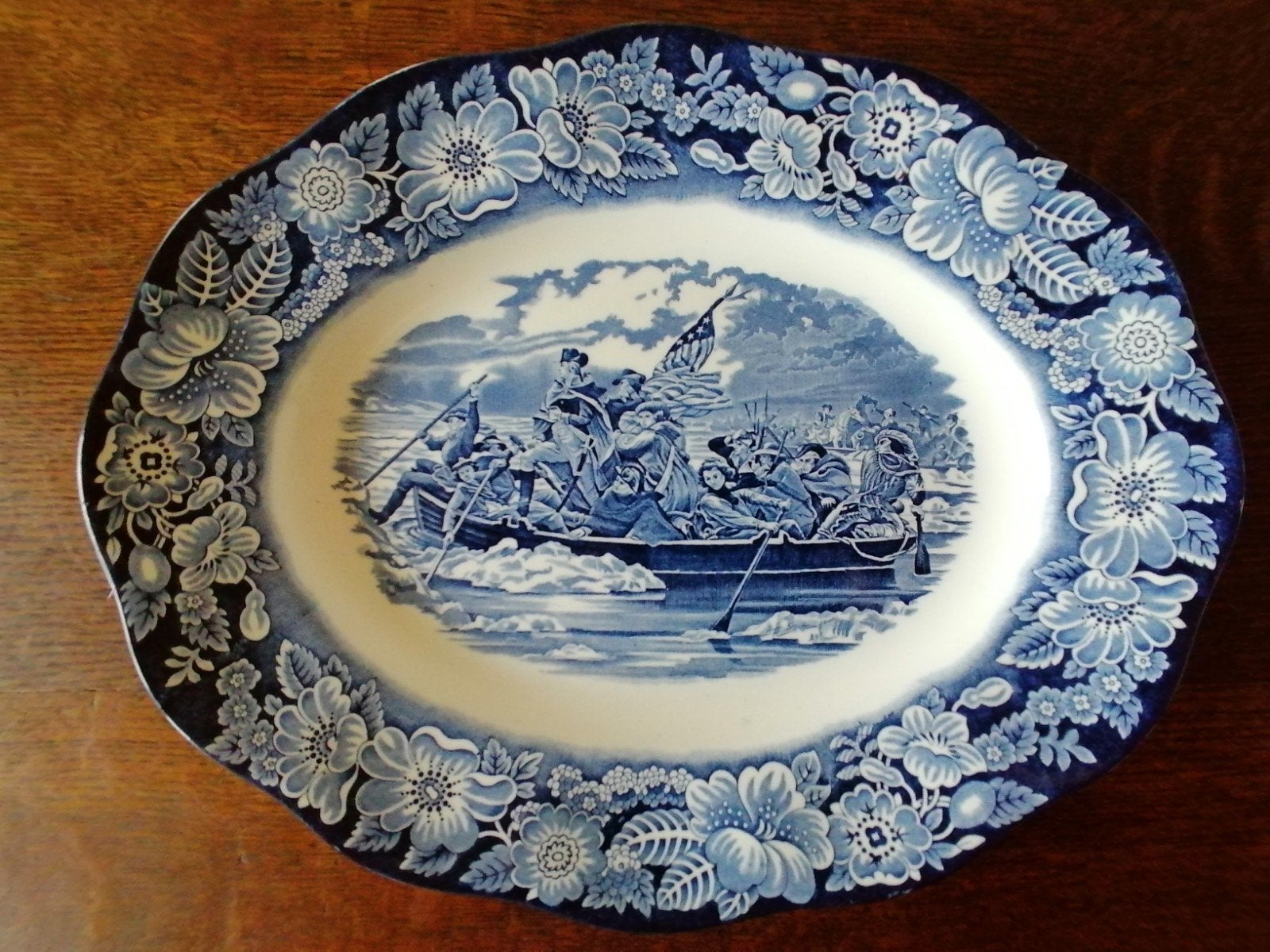 Antiek Liberty Blue Bord - George Washington Delaware, Ophalen