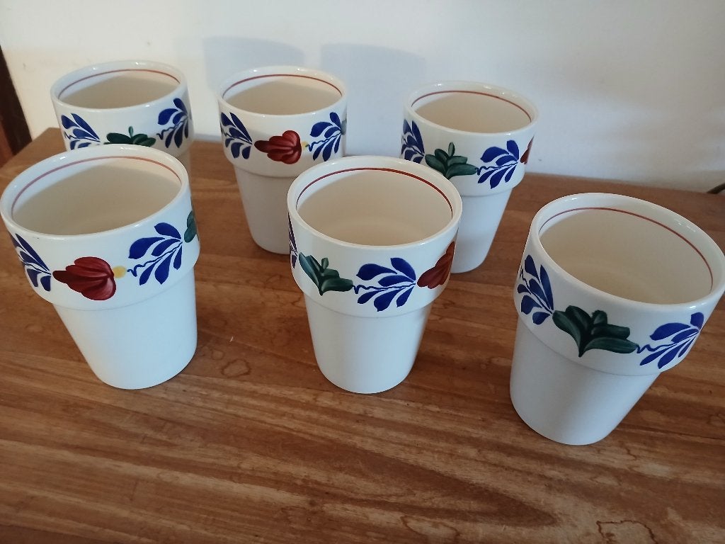 6 bekers Boerenbont, Huis en Inrichting, Overige merken, Zo goed als nieuw, Aardewerk, Mok