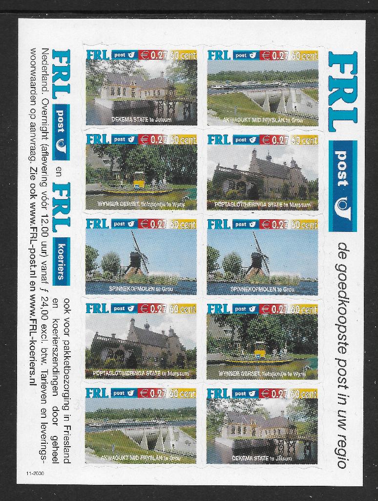 Stadspost Leeuwarden IV 2000 Bezienswaardigheden II, Postzegels en Munten, Postzegels | Nederland, Ophalen of Verzenden, Na 1940