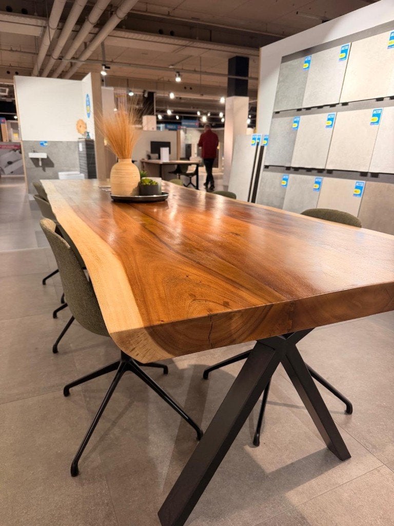 Massieve Boomstamtafel 300x98 cm (7.5 cm dik), Huis en Inrichting, Ophalen, 200 cm of meer, 50 tot 100 cm, Zo goed als nieuw
