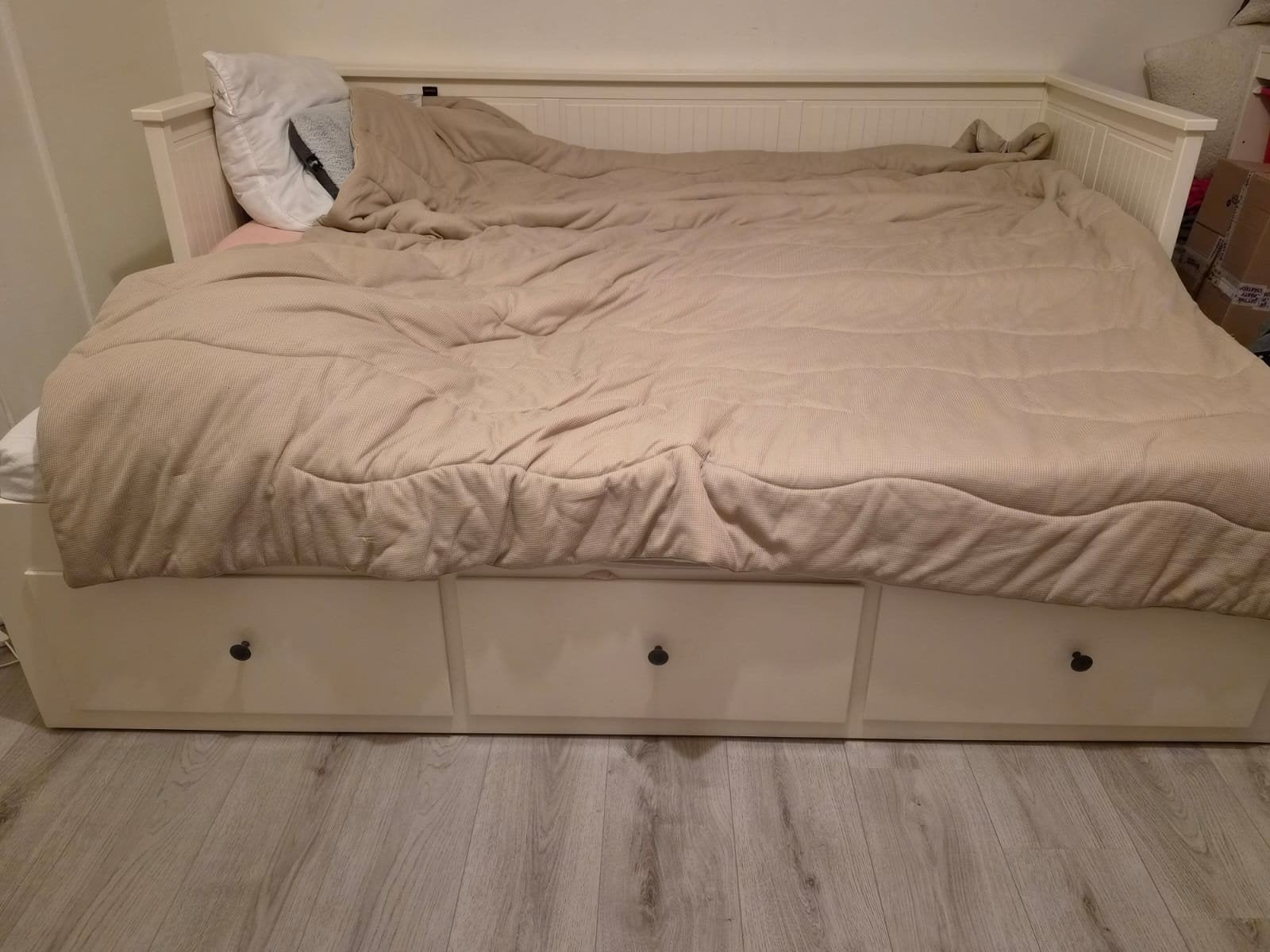 IKEA Hemnes Bedbank - Wit, uitschuifbaar met opberglades, Ophalen, Modern, Scandinavisch, Wit, Tweepersoons
