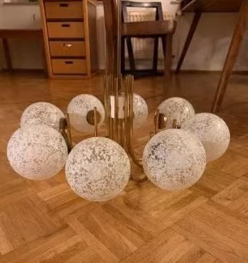 vintage kroonluchter hanglamp sputnik mid-century, Ophalen, Gebruikt, E14 (klein), Glas