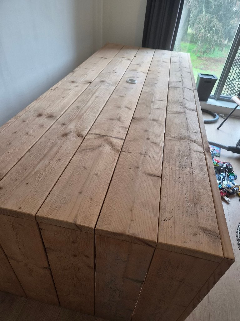 Robuuste tafel/ bureau - 250 cm lang, Gebruikt, Rustiek, Vier personen, Rechthoekig