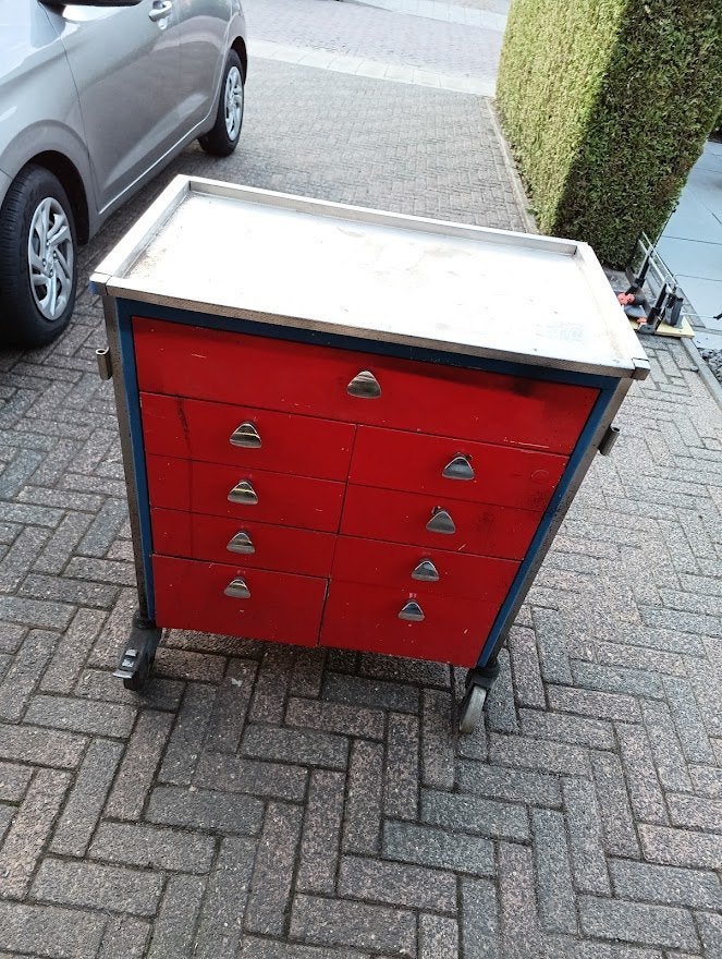 Gereedschapswagen met lades - Rood/Blauw, Doe-het-zelf en Verbouw, Gereedschapskisten, Ophalen, Gebruikt
