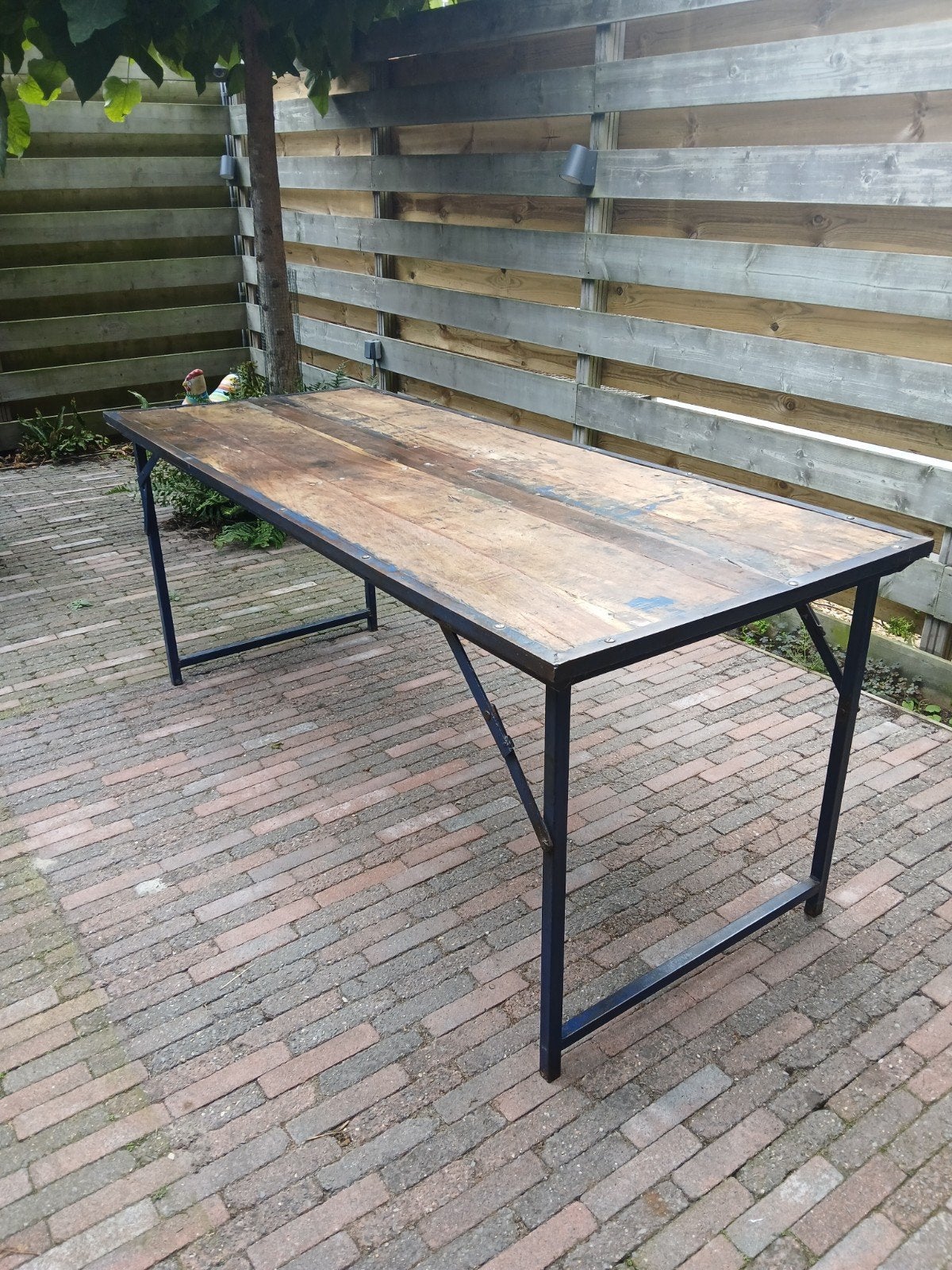 oude metalen markttafel    KOOPJE !!, Ophalen, Gebruikt, 150 tot 200 cm, Rechthoekig
