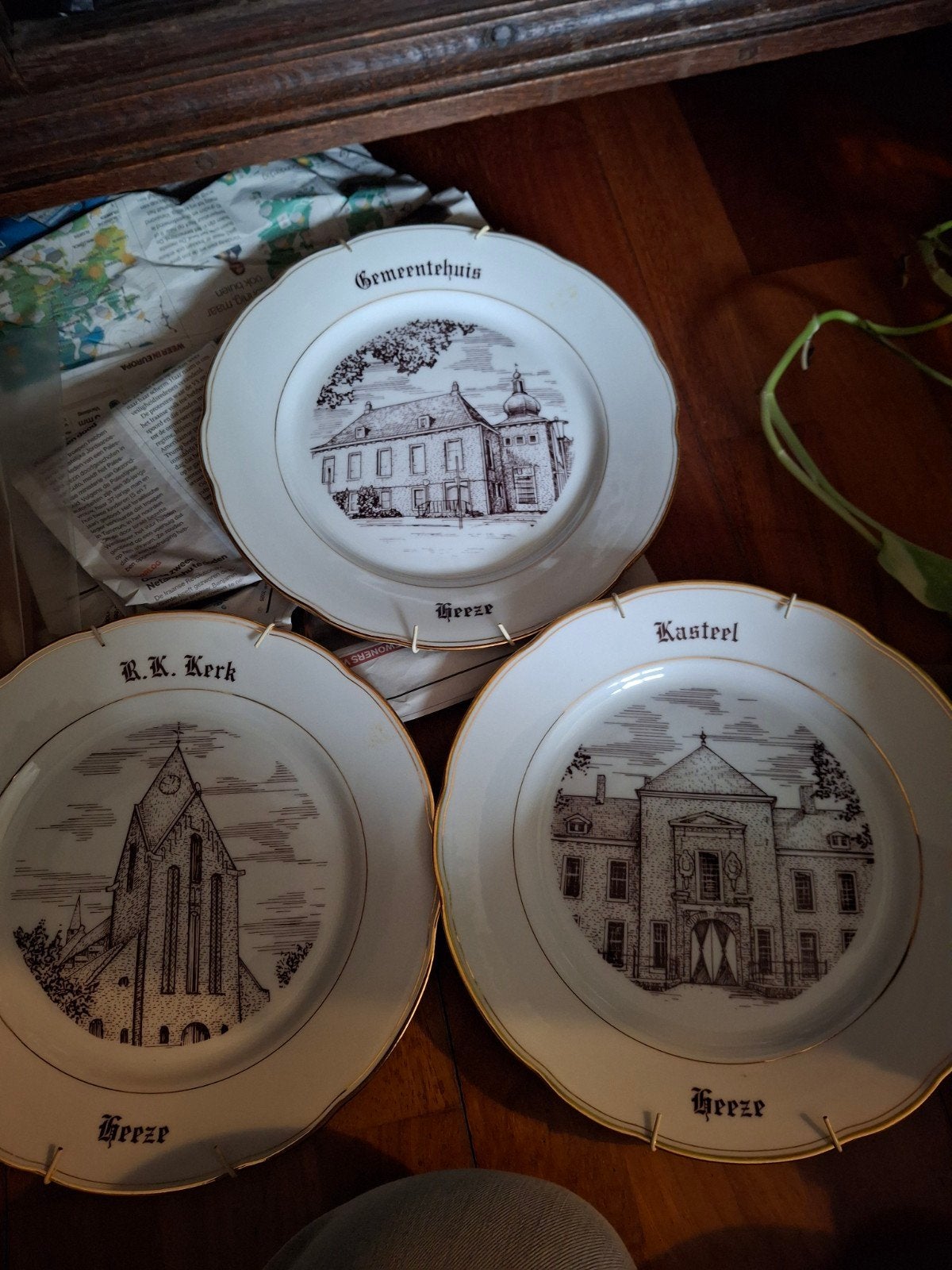3 wandborden Heeze, kerk, kasteel,  gemeentehuis., Ophalen of Verzenden