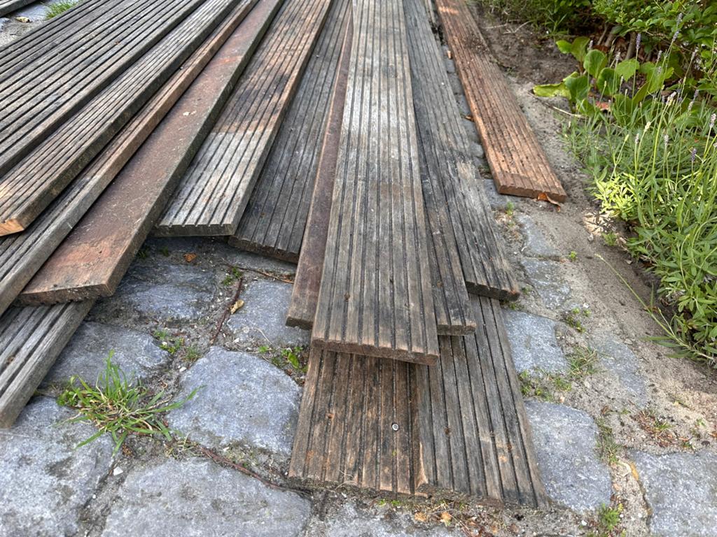 Houten vlonders van Bangkirai hardhout, Tuin en Terras, Terrasdelen en Vlonders, Ophalen, Gebruikt, Hout