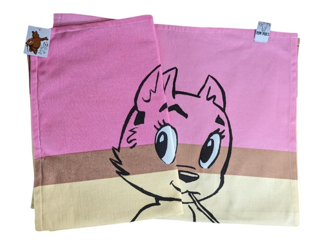 Nieuw, set keukenhanddoek en theedoek Tom Poes, Tompouce, Nieuw, P/a Gerard Doulaan 21, 1181WR Amstelveen, Roze, Theedoek of Handdoek