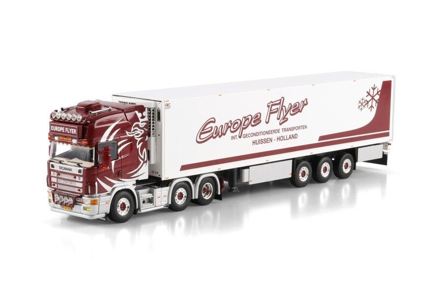 WSI SCANIA 4 SERIES TOPLINE 6X2  REEFER TRAILER EUROPE FLYER, Hobby en Vrije tijd, Ophalen of Verzenden, Nieuw, Bus of Vrachtwagen