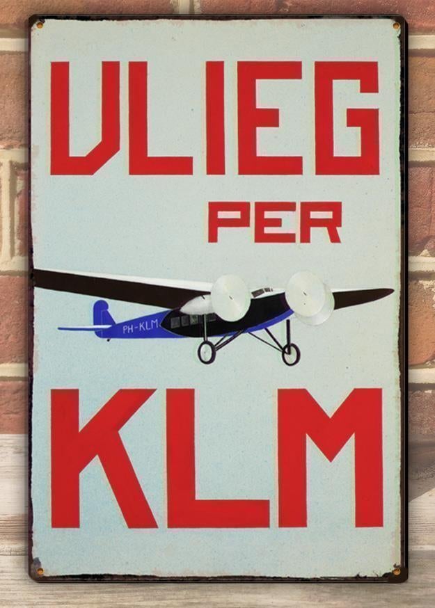 Vlieg per KLM Metal Reclamebord luchtvaart fokker vliegtuig, Ophalen of Verzenden, Nieuw, Schaalmodel