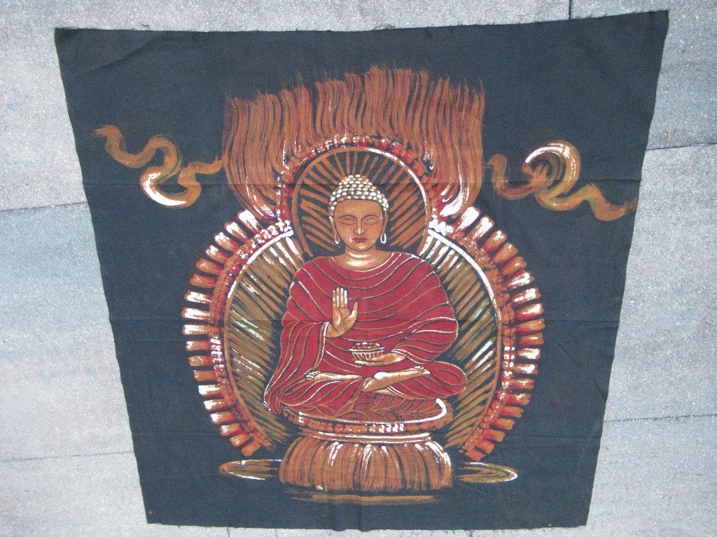 BOEDDHA BEELD Gautam Buddha in Lotushouding gebatikt India, Textiel, Ophalen of Verzenden, Zo goed als nieuw, Overige kleuren