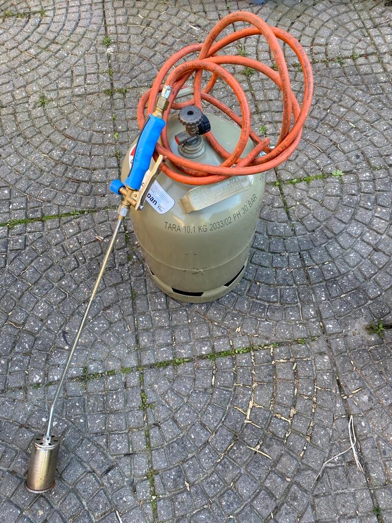 Dakbrander onkruidbrander gasbrander compleet volle gasfles, Ophalen of Verzenden, Zo goed als nieuw