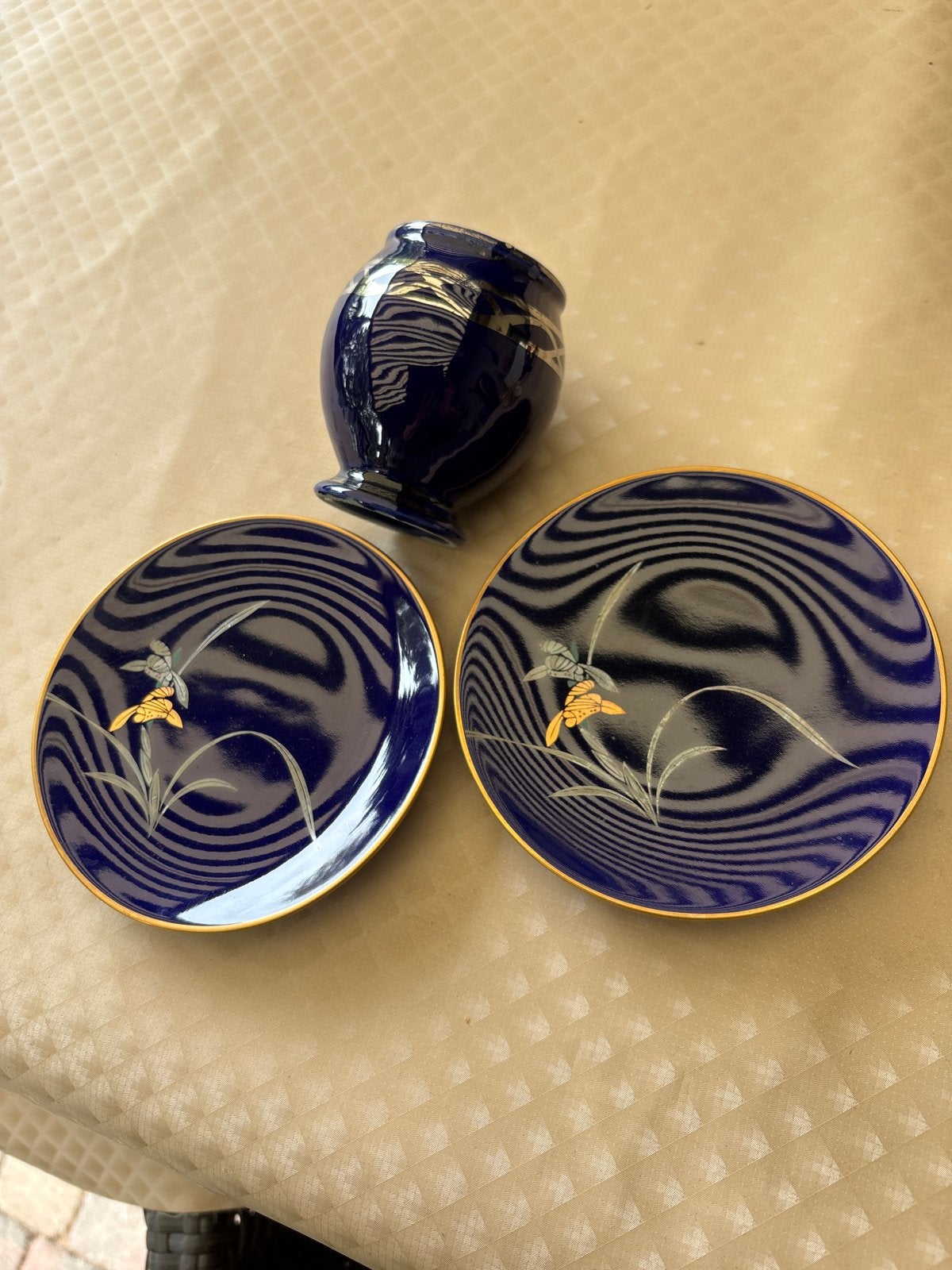 Vintage Japans porseleinen set: vaas en schotels, Ophalen of Verzenden