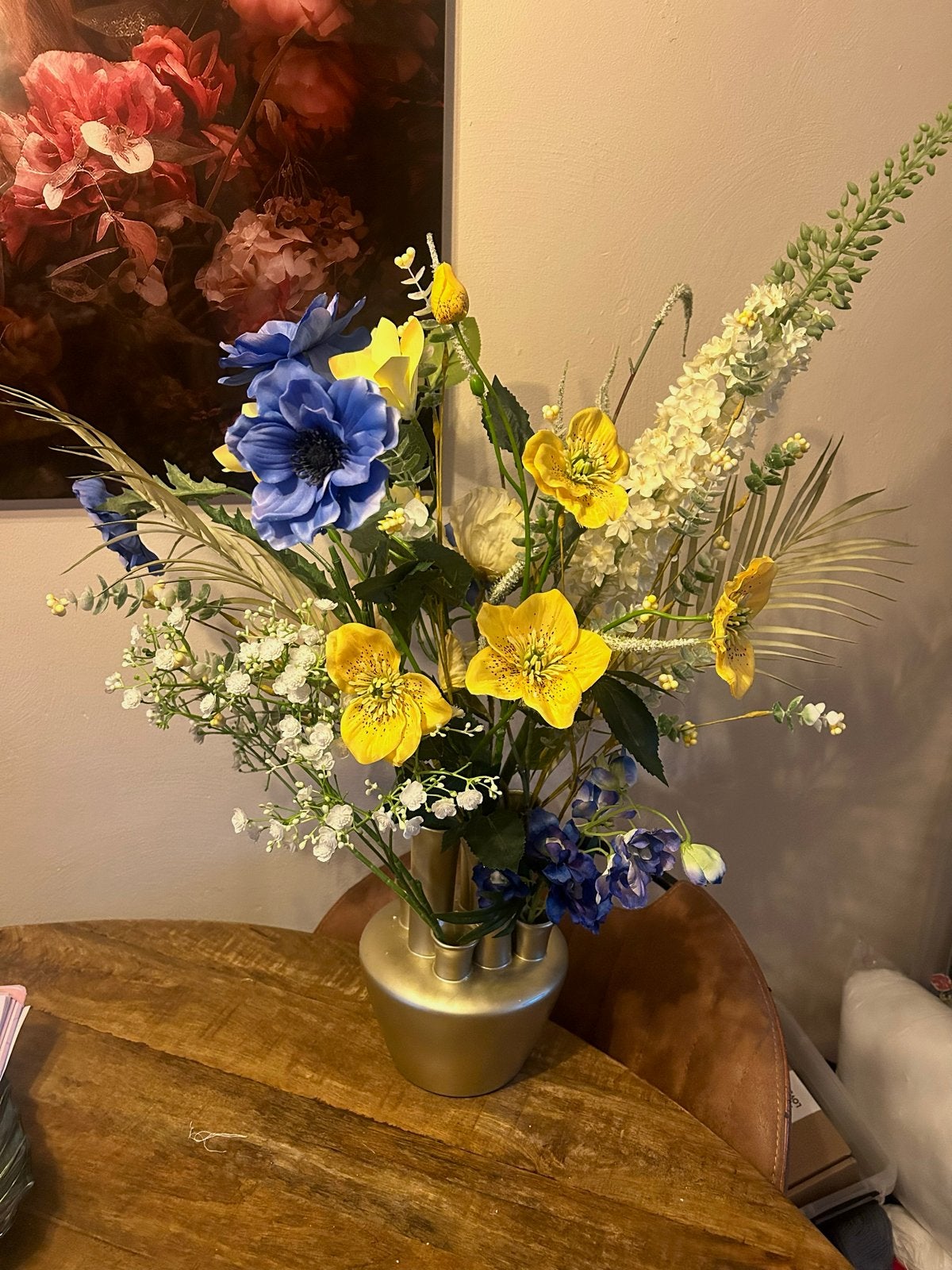 Vaas met zijde bloemen, Ophalen, Overige materialen, Blauw, Inclusief decoratie
