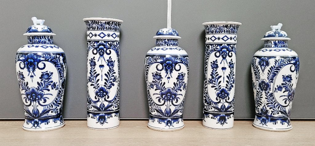 Kaststel Delfts blauw aardewerk 5 stuks, Antiek en Kunst, Ophalen