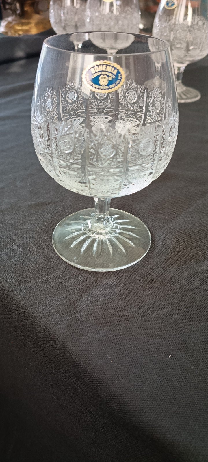Set van 6 Boheems kristallen cognacglazen, Antiek en Kunst, Ophalen of Verzenden