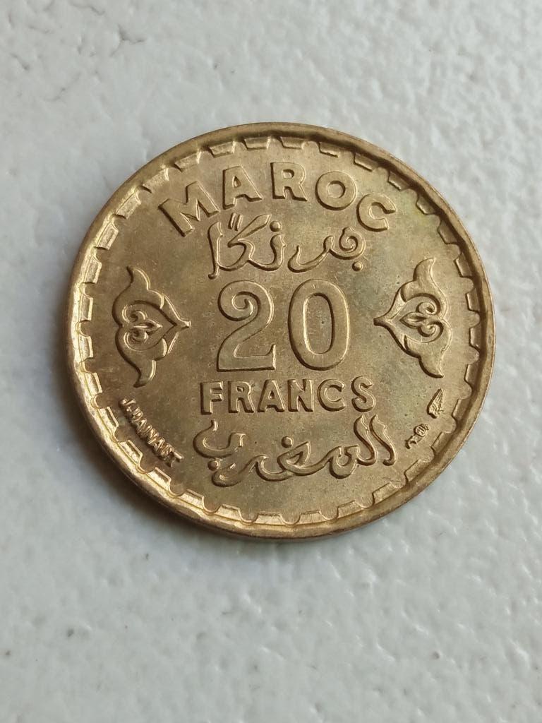 Marokko 20 francs 1952., Postzegels en Munten, Munten | Afrika, Ophalen of Verzenden, Overige landen, Losse munt