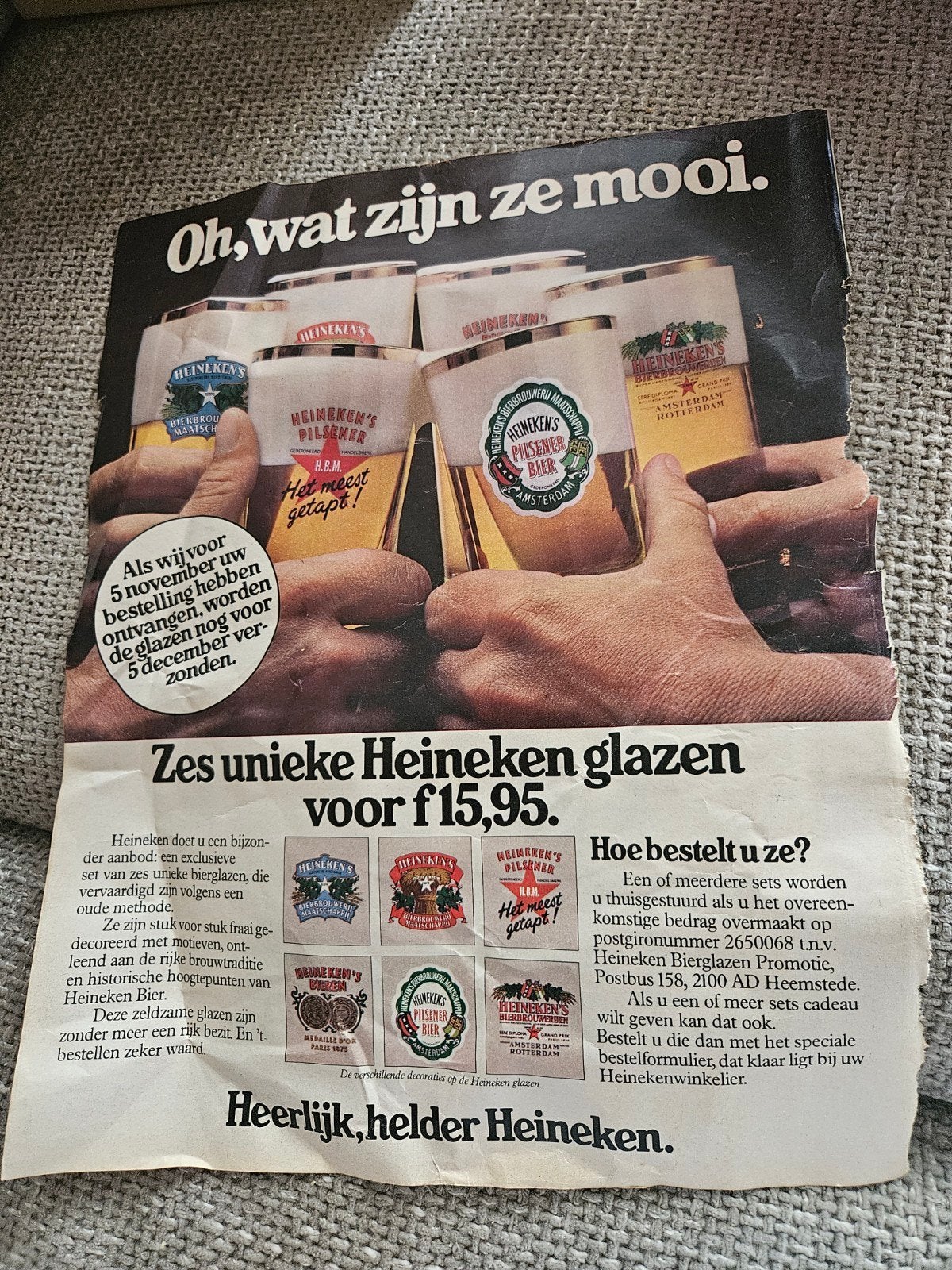 Heineken bierglazen - Vintage advertentie, Ophalen of Verzenden