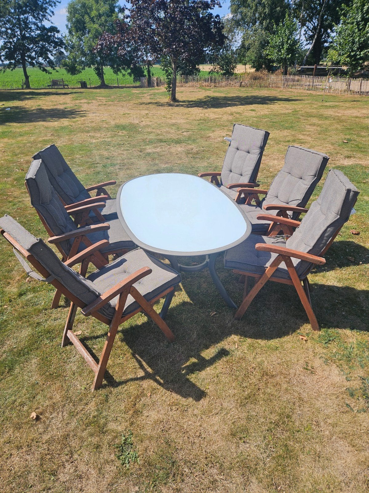 Zes Oxford Collection hardhouten stoelen, Ophalen, Gebruikt, 6 zitplaatsen, Stoel