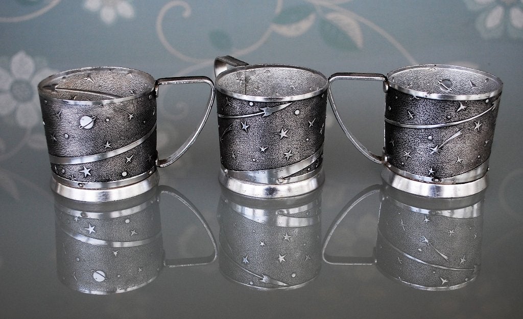 Gagarin Raket theeglashouders Space age CCCP Vintage 2 stuks, Antiek en Kunst, Ophalen of Verzenden