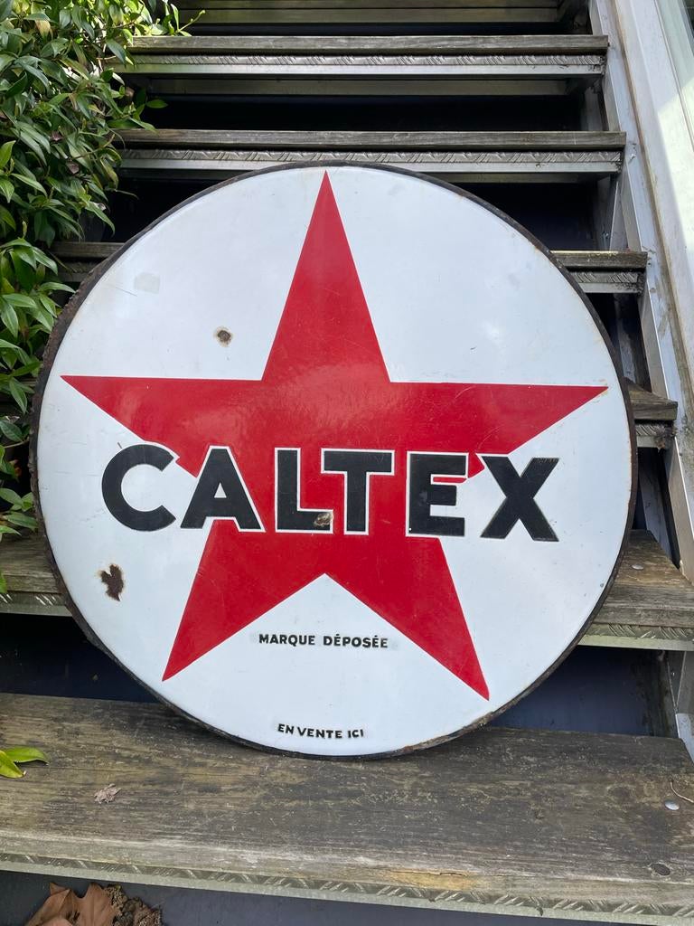 Origineel jaren 50 Caltex emaille reclamebord, Ophalen of Verzenden, Gebruikt, Reclamebord