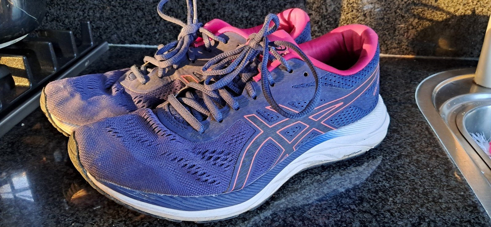 Asics hardloopschoenen maat 43.5, Blauw, Sportschoenen, Ophalen of Verzenden, Gedragen