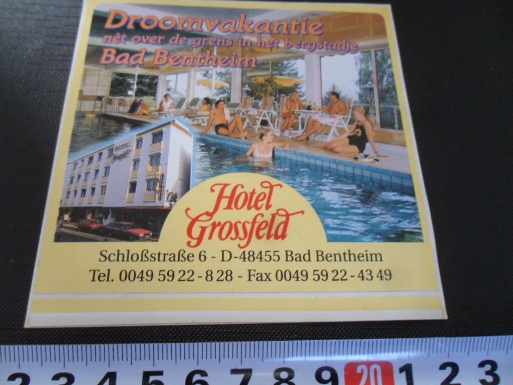 sticker Duitsland Bad Bentheim Hotel Grossfeld, Verzamelen, Stickers, Zo goed als nieuw, Ophalen