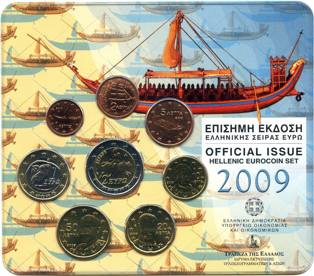 BU set Griekenland 2009 Blister - 1 cent t/m 2 euro (Stier), Verzenden, Griekenland, Overige waardes, Setje