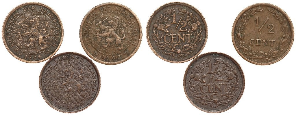 Wilhelmina - 3x mooie oude 1/2 cent 1903,1928 en 1930, Verzenden, Koningin Wilhelmina, Overige waardes, Setje